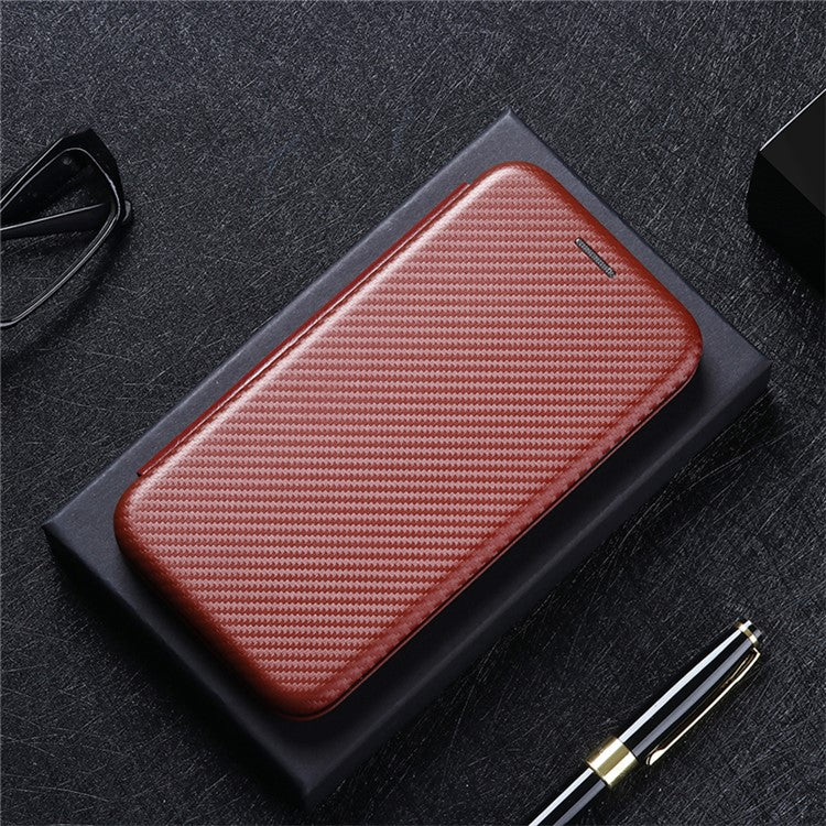 Carbon Fiber Texture Auto-absorbed Leather Mobile Phone Case for vivo Y72 5G/iQOO Z3 5G - Orange