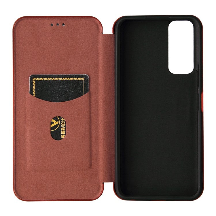 Carbon Fiber Texture Auto-absorbed Leather Mobile Phone Case for vivo Y72 5G/iQOO Z3 5G - Orange