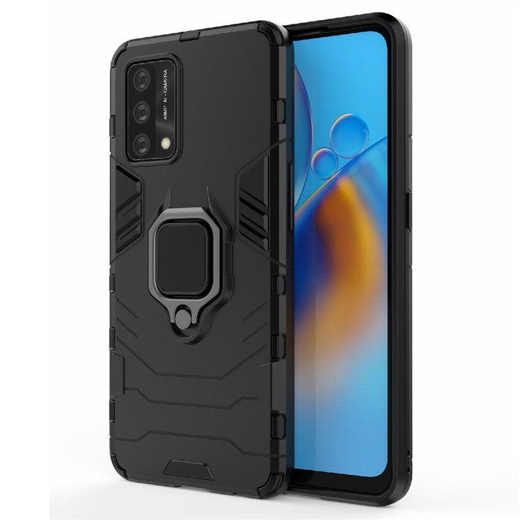 Kickstand Design Cool Guard PC + TPU Hybrid Phone Cover Case for Oppo A74 4G - Black