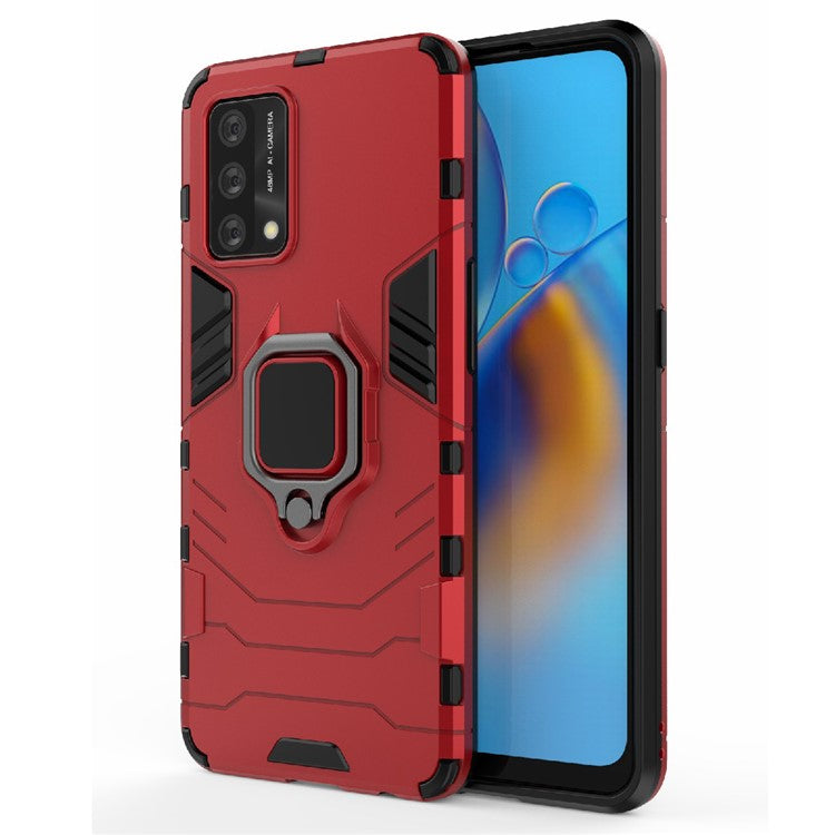 Kickstand Design Cool Guard PC + TPU Hybrid Phone Cover Case for Oppo A74 4G - Red