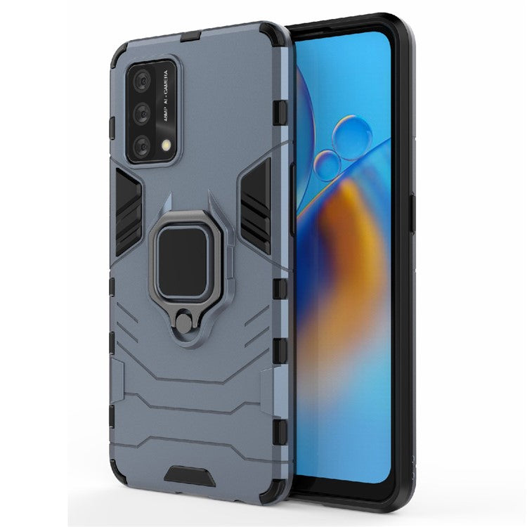 Kickstand Design Cool Guard PC + TPU Hybrid Phone Cover Case for Oppo A74 4G - Blue