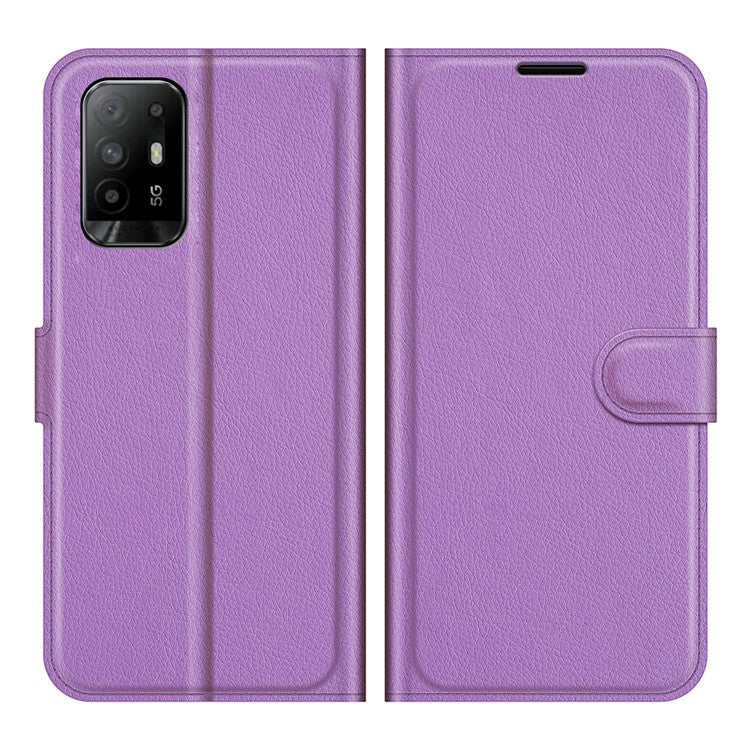 Wallet Design Litchi Texture Leather Phone Case Folio Flip Cover with Stand for Oppo A94 5G - Purple