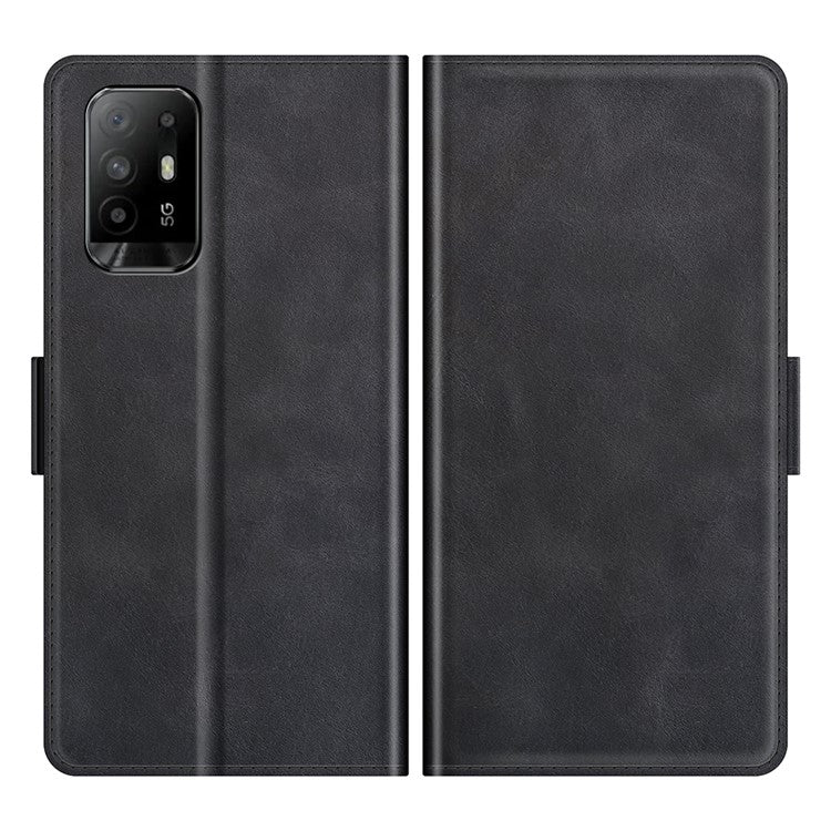 PU Leather Wallet Stand Double Clasp Magnetic Closure Phone Case Shell for Oppo A94 5G - Black