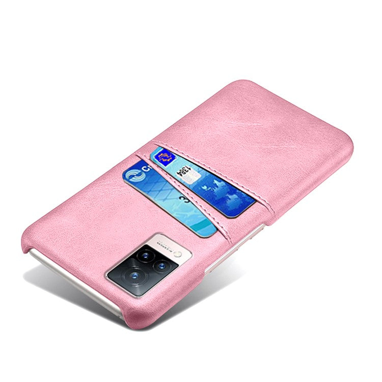 KSQ PU Leather Coated PC Phone Case with 2 Card Slots for vivo V21 5G / 4G - Rose Gold