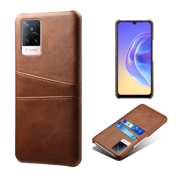 KSQ PU Leather Coated PC Phone Case with 2 Card Slots for vivo V21 5G / 4G - Brown