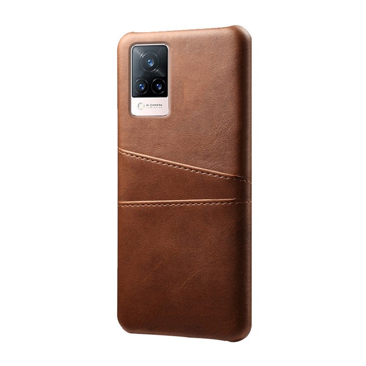 KSQ PU Leather Coated PC Phone Case with 2 Card Slots for vivo V21 5G / 4G - Brown