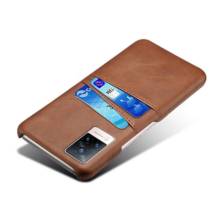 KSQ PU Leather Coated PC Phone Case with 2 Card Slots for vivo V21 5G / 4G - Brown