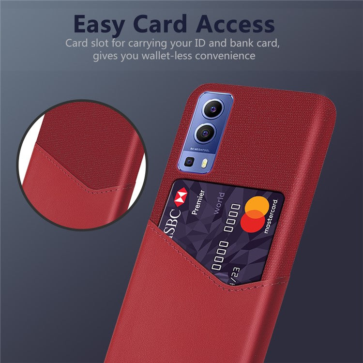 KSQ Card Slot Cloth + PU Leather + PC Hybrid Cover for vivo Y72 5G - Red