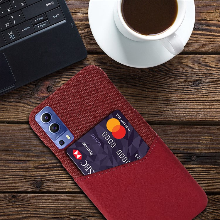 KSQ Card Slot Cloth + PU Leather + PC Hybrid Cover for vivo Y72 5G - Red