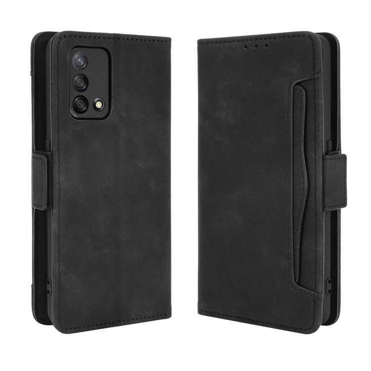 Multiple Card Slots Design Stand Leather Wallet Phone Case for Oppo A74 4G/F19 - Black