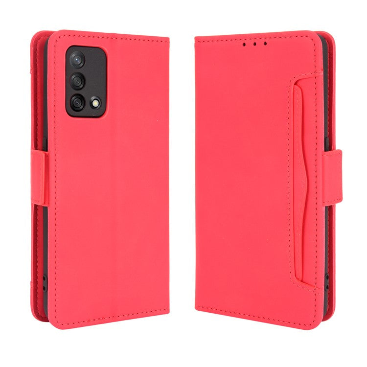 Multiple Card Slots Design Stand Leather Wallet Phone Case for Oppo A74 4G/F19 - Red