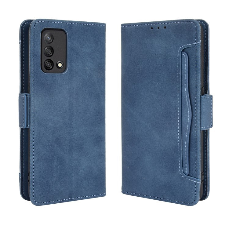 Multiple Card Slots Design Stand Leather Wallet Phone Case for Oppo A74 4G/F19 - Blue