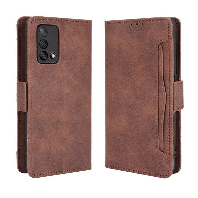 Multiple Card Slots Design Stand Leather Wallet Phone Case for Oppo A74 4G/F19 - Brown