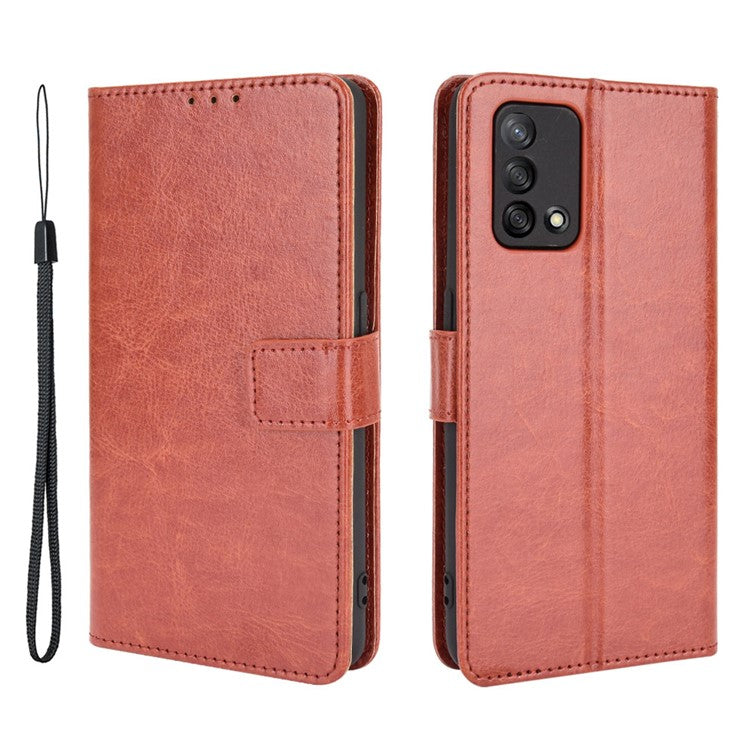 Wallet Design Crazy Horse Skin Leather Stand Shell with Strap for Oppo A74 4G / F19 - Brown