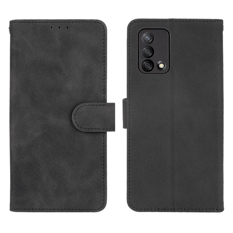 Skin-touch Feeling Leather Wallet Stand Flip Case Protective Phone Shell Cover for Oppo F19/A74 4G - Black