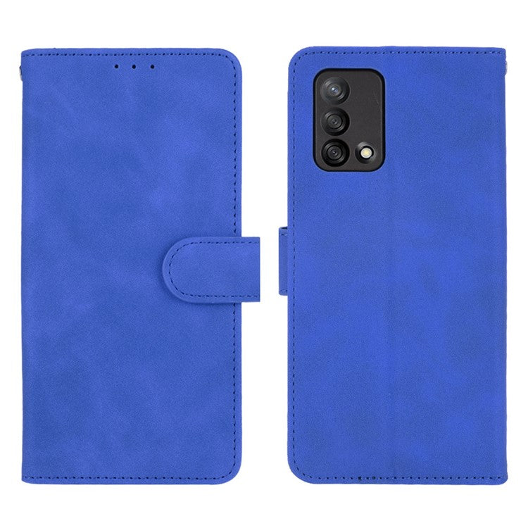 Skin-touch Feeling Leather Wallet Stand Flip Case Protective Phone Shell Cover for Oppo F19/A74 4G - Blue