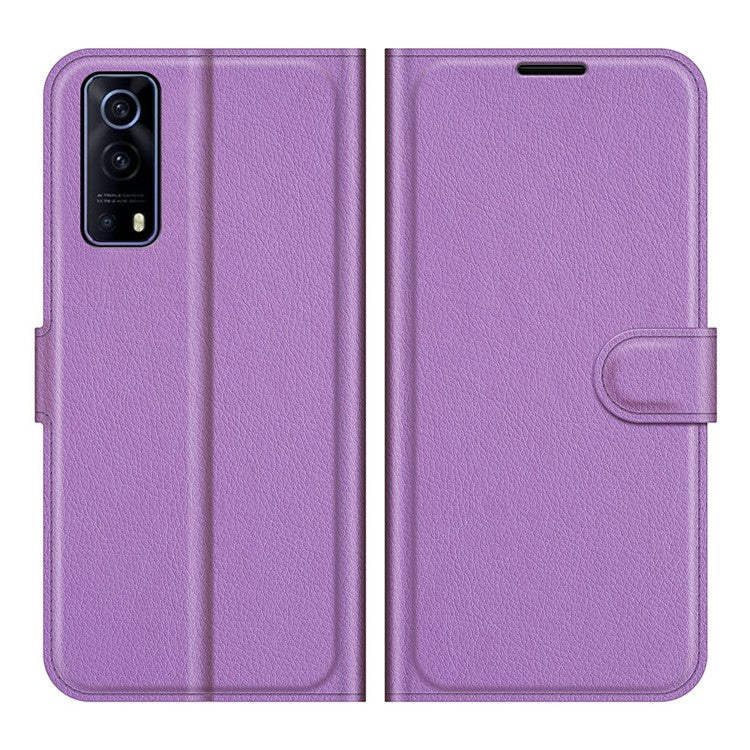 Litchi Skin Phone Case Folio Flip Leather Phone Cover with Stand for vivo iQOO Z3/Y72 5G - Purple