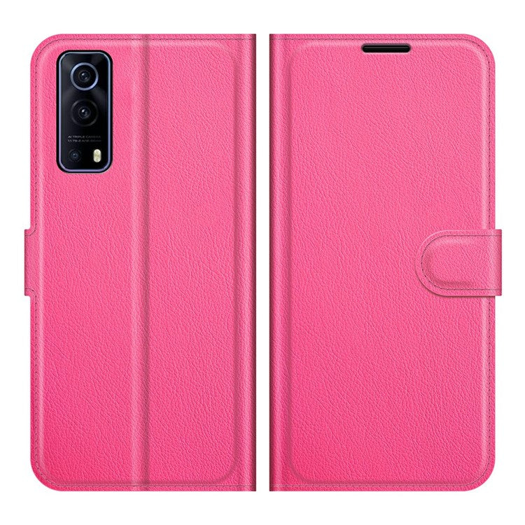 Litchi Skin Phone Case Folio Flip Leather Phone Cover with Stand for vivo iQOO Z3/Y72 5G - Rose