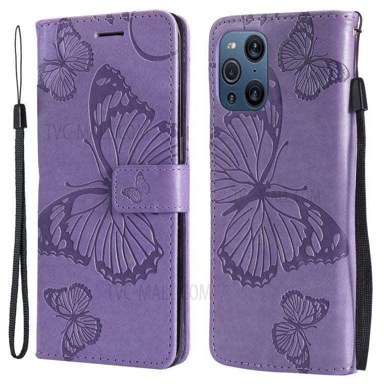 KT Imprinting Flower Series-2 Wallet Stand Leather Butterflies Pattern Phone Covering Case for Oppo Find X3 Pro / Find X3 - Purple