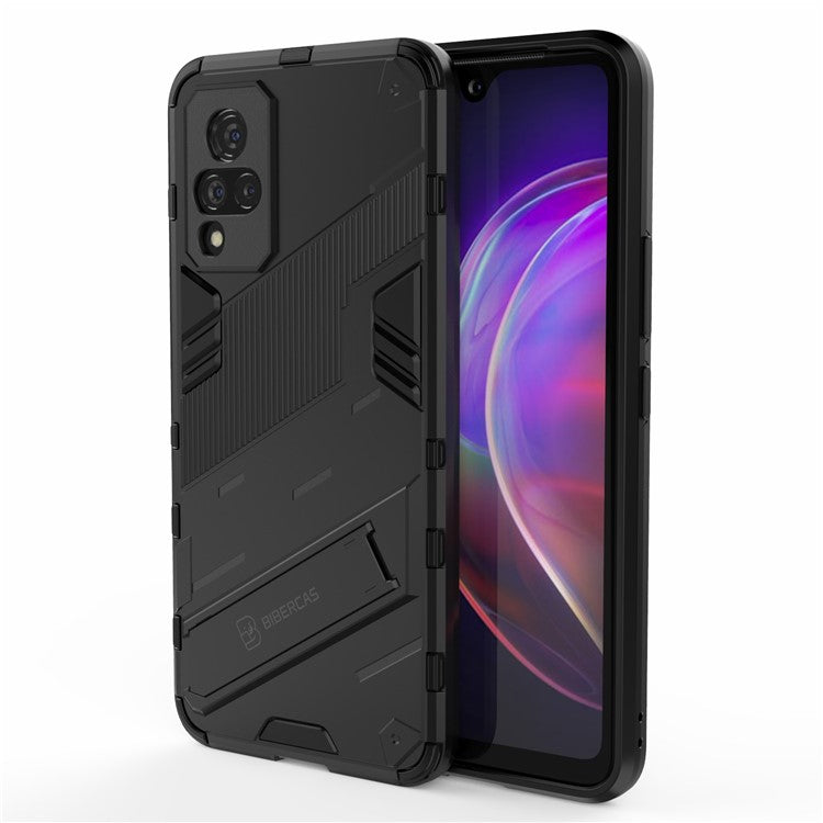 PC + TPU Hybrid Phone Case Anti-Drop Cover with Kickstand Design for vivo V21 4G / 5G - Black