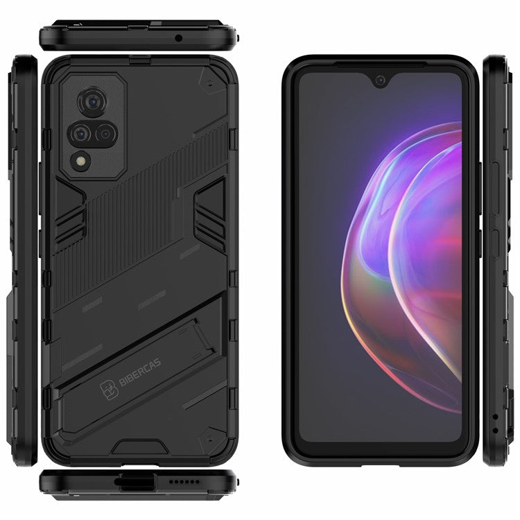 PC + TPU Hybrid Phone Case Anti-Drop Cover with Kickstand Design for vivo V21 4G / 5G - Black