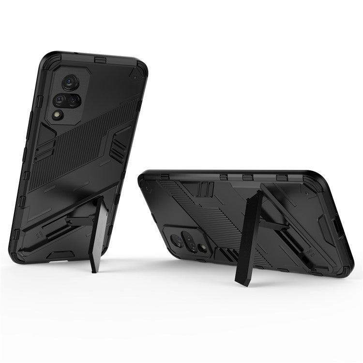 PC + TPU Hybrid Phone Case Anti-Drop Cover with Kickstand Design for vivo V21 4G / 5G - Black