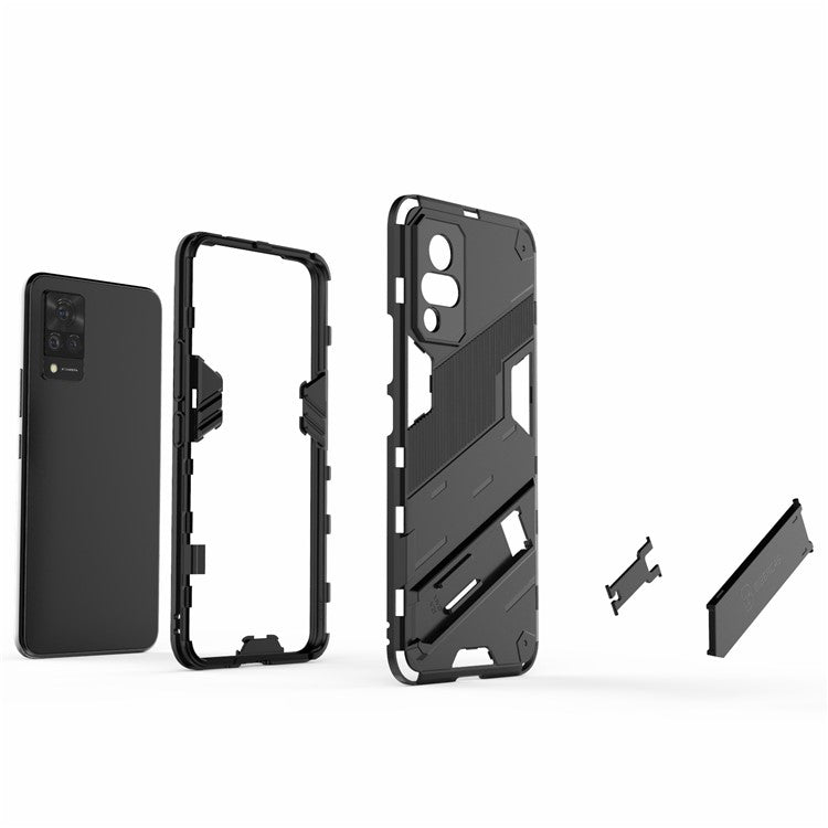 PC + TPU Hybrid Phone Case Anti-Drop Cover with Kickstand Design for vivo V21 4G / 5G - Black