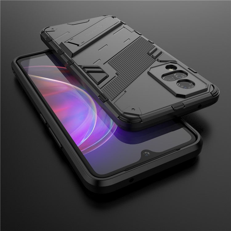 PC + TPU Hybrid Phone Case Anti-Drop Cover with Kickstand Design for vivo V21 4G / 5G - Black