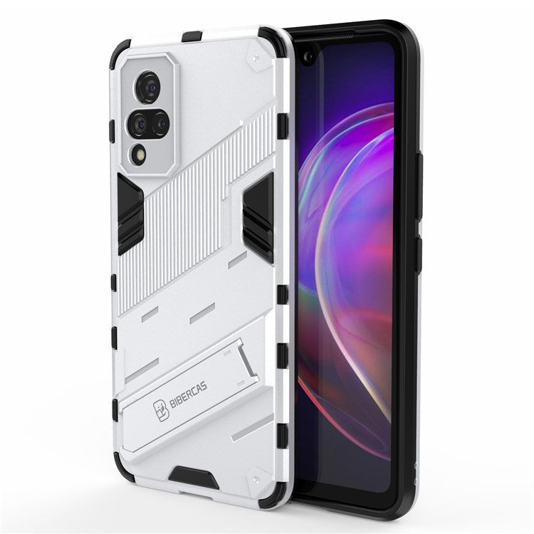 PC + TPU Hybrid Phone Case Anti-Drop Cover with Kickstand Design for vivo V21 4G / 5G - White