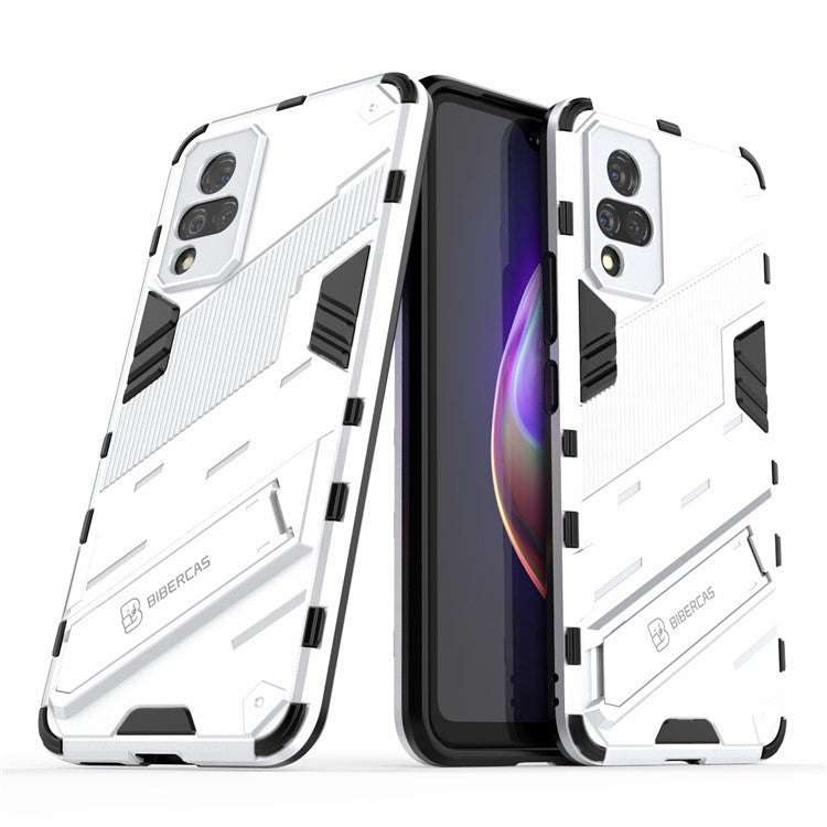 PC + TPU Hybrid Phone Case Anti-Drop Cover with Kickstand Design for vivo V21 4G / 5G - White