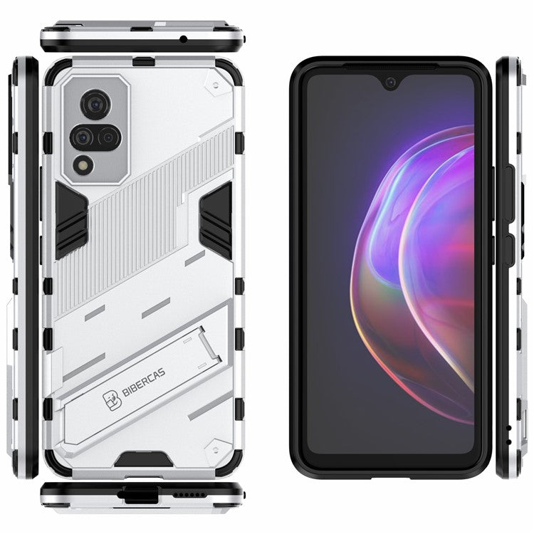 PC + TPU Hybrid Phone Case Anti-Drop Cover with Kickstand Design for vivo V21 4G / 5G - White