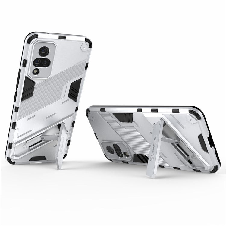 PC + TPU Hybrid Phone Case Anti-Drop Cover with Kickstand Design for vivo V21 4G / 5G - White