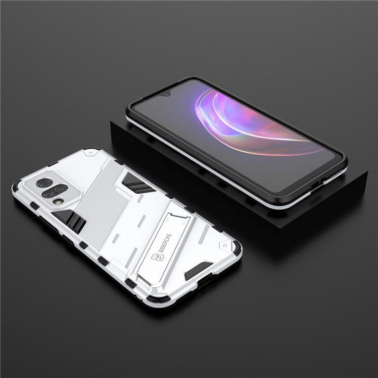 PC + TPU Hybrid Phone Case Anti-Drop Cover with Kickstand Design for vivo V21 4G / 5G - White