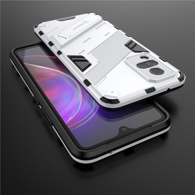 PC + TPU Hybrid Phone Case Anti-Drop Cover with Kickstand Design for vivo V21 4G / 5G - White