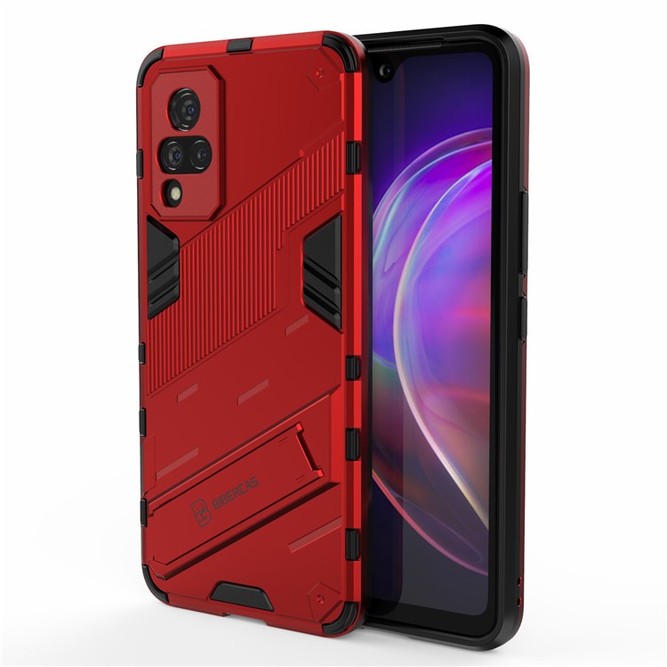 PC + TPU Hybrid Phone Case Anti-Drop Cover with Kickstand Design for vivo V21 4G / 5G - Red