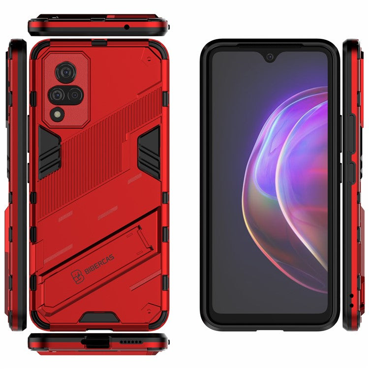 PC + TPU Hybrid Phone Case Anti-Drop Cover with Kickstand Design for vivo V21 4G / 5G - Red