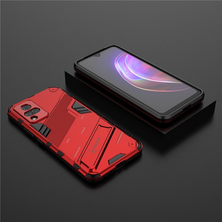 PC + TPU Hybrid Phone Case Anti-Drop Cover with Kickstand Design for vivo V21 4G / 5G - Red