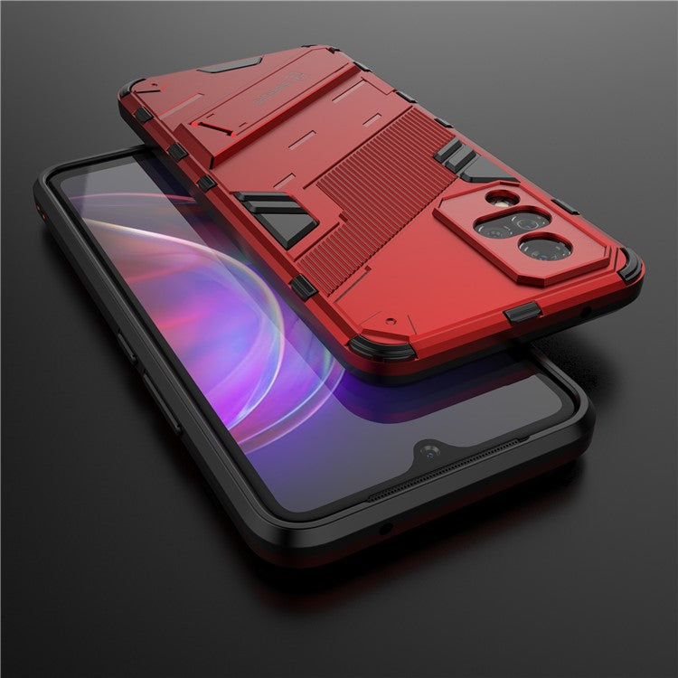 PC + TPU Hybrid Phone Case Anti-Drop Cover with Kickstand Design for vivo V21 4G / 5G - Red