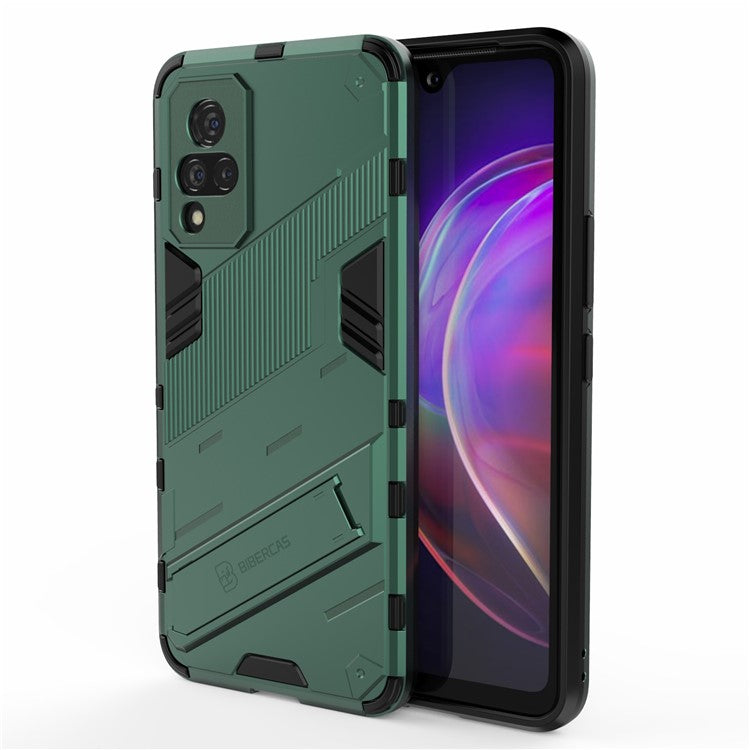 PC + TPU Hybrid Phone Case Anti-Drop Cover with Kickstand Design for vivo V21 4G / 5G - Green