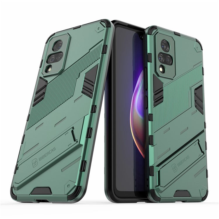 PC + TPU Hybrid Phone Case Anti-Drop Cover with Kickstand Design for vivo V21 4G / 5G - Green