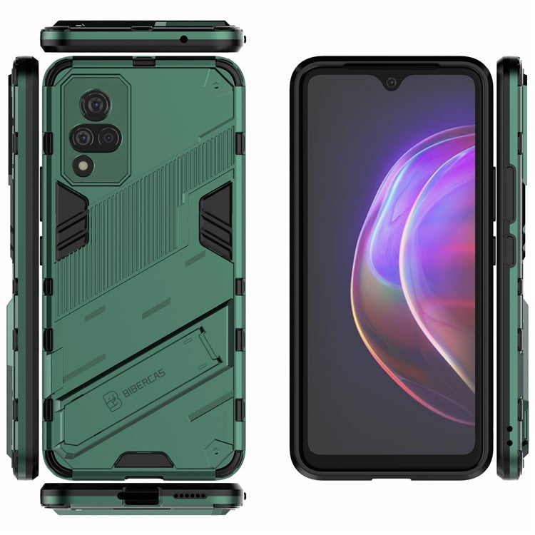 PC + TPU Hybrid Phone Case Anti-Drop Cover with Kickstand Design for vivo V21 4G / 5G - Green