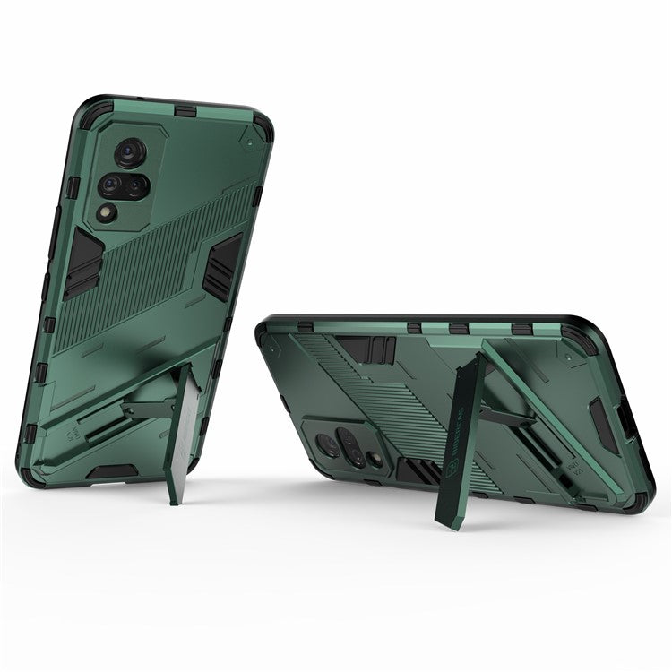 PC + TPU Hybrid Phone Case Anti-Drop Cover with Kickstand Design for vivo V21 4G / 5G - Green