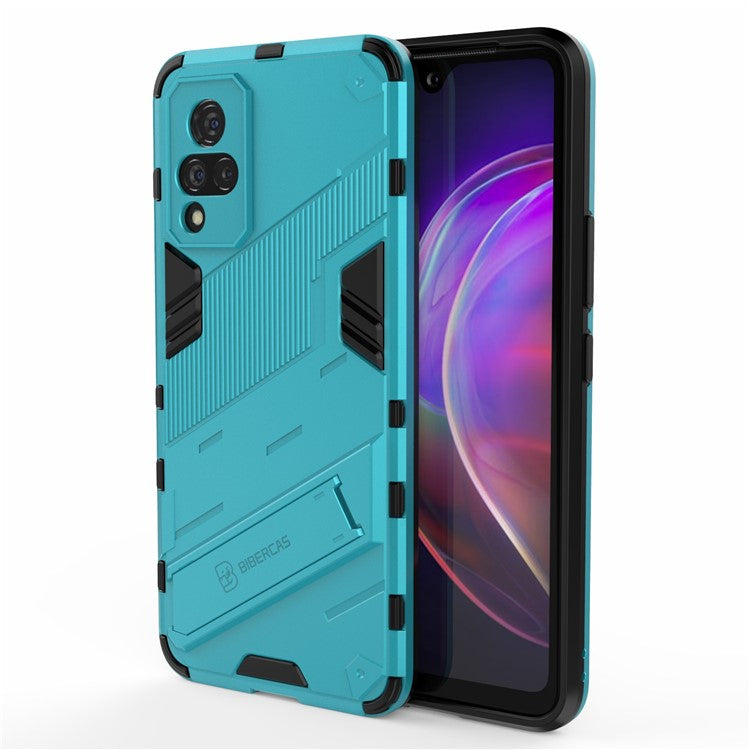 PC + TPU Hybrid Phone Case Anti-Drop Cover with Kickstand Design for vivo V21 4G / 5G - Baby Blue