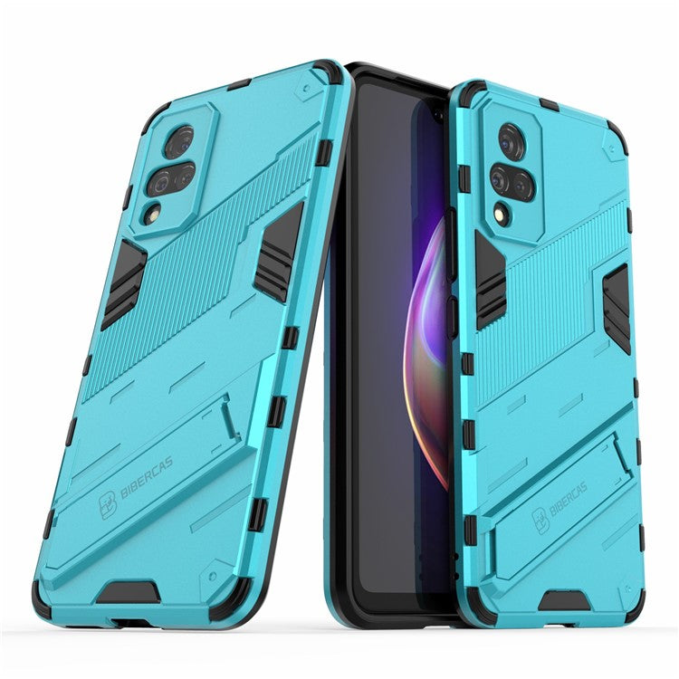 PC + TPU Hybrid Phone Case Anti-Drop Cover with Kickstand Design for vivo V21 4G / 5G - Baby Blue