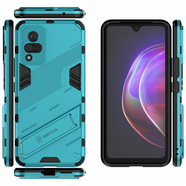 PC + TPU Hybrid Phone Case Anti-Drop Cover with Kickstand Design for vivo V21 4G / 5G - Baby Blue