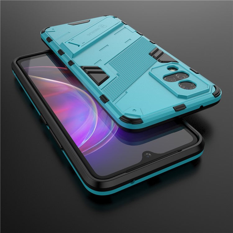 PC + TPU Hybrid Phone Case Anti-Drop Cover with Kickstand Design for vivo V21 4G / 5G - Baby Blue