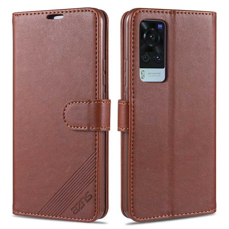 AZNS Full Protection Wallet Design PU Leather Phone Protective Case with Stand for vivo X60 5G/X60 Pro 5G (Global) - Brown