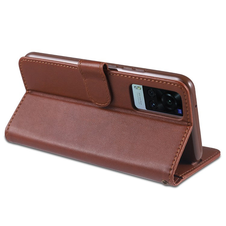 AZNS Full Protection Wallet Design PU Leather Phone Protective Case with Stand for vivo X60 5G/X60 Pro 5G (Global) - Brown