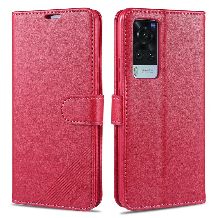 AZNS Full Protection Wallet Design PU Leather Phone Protective Case with Stand for vivo X60 5G/X60 Pro 5G (Global) - Red