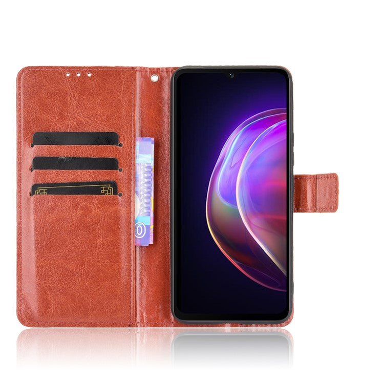 Crazy Horse Texture Leather Case for vivo V21 5G / 4G Protective Wallet Stand Casing - Brown